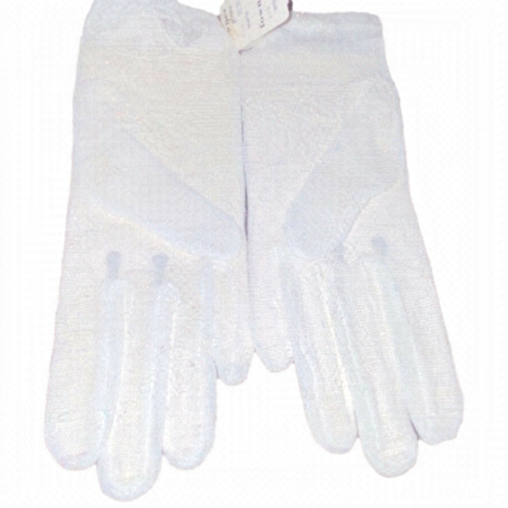 Vtg 1950's Fownes White Lace Gloves w/ Opalescent Pink Tinsel OS BNWT